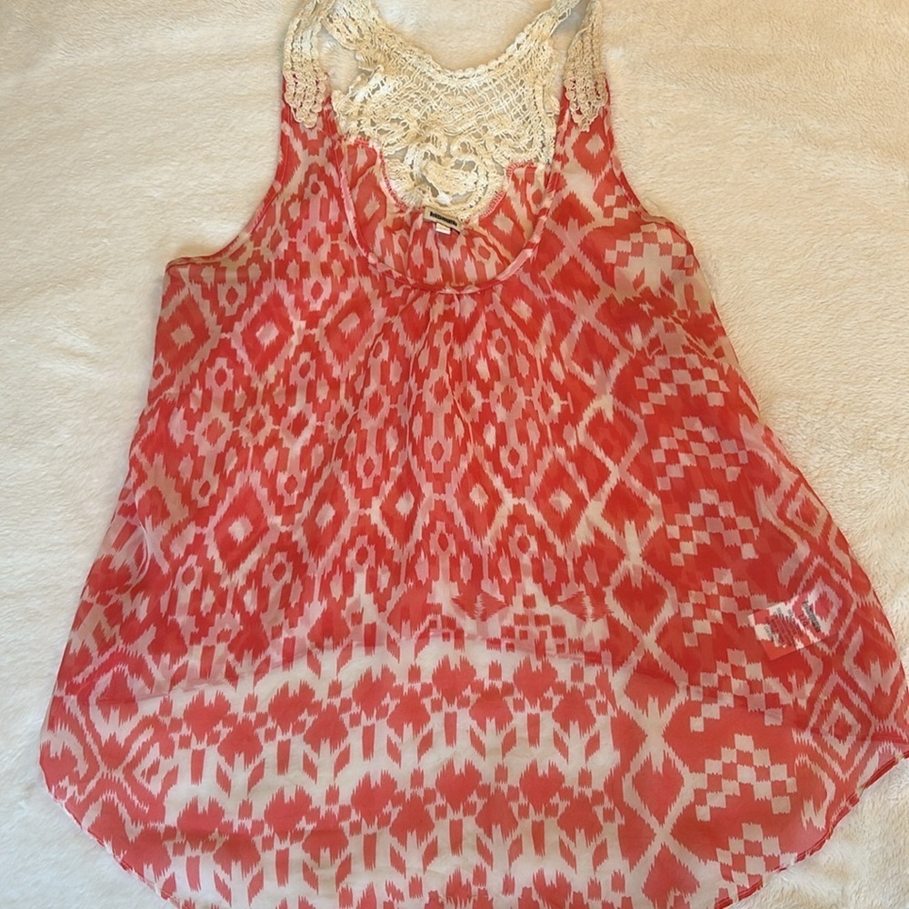 Pink and Cream Sleeveless Top with Crotchet Back